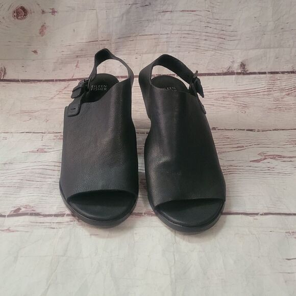 Eileen Fisher Glance Leather Open Toe Heels Size 11 - Picture 3 of 7